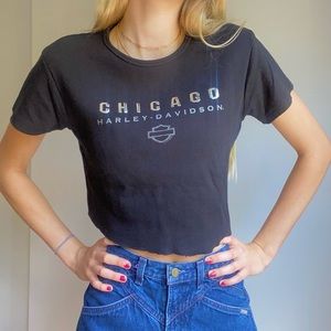 Harley Davidson Chicago Cropped Black Tee